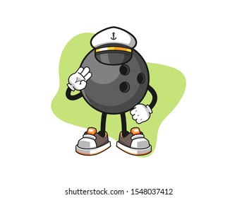 Bowling ball ship master cartoon. Mascot Character vector.