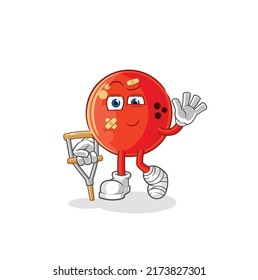 the bowling ball sick with limping stick. cartoon mascot vector