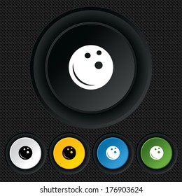 Bowling ball sign icon. Bowl symbol. Round colourful buttons on black texture. Vector