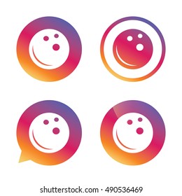 Bowling ball sign icon. Bowl symbol. Gradient buttons with flat icon. Speech bubble sign. Vector