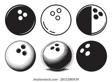 Bowling Ball Silhouette Bundle, Bowling Clipart Vector, Sports Cut Files, Bowling Ball Outline PNG for Cricut Designs