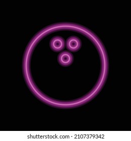 Bowling ball simple icon. Flat desing. Purple neon on black background.ai