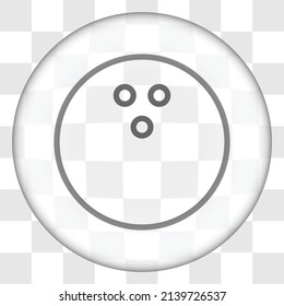 Bowling ball simple icon. Flat design. Glass button on transparent grid.ai