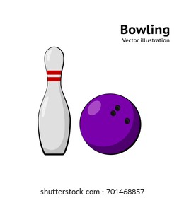 Bowling ball and skittle. Vector illustration isolated on white