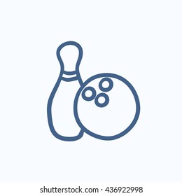 Bowling ball and skittle vector sketch icon isolated on background. Hand drawn Bowling ball and skittle icon. Bowling ball and skittle sketch icon for infographic, website or app.