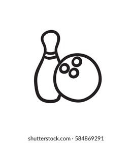 Bowling ball and skittle vector sketch icon isolated on background. Hand drawn Bowling ball and skittle icon. Bowling ball and skittle sketch icon for infographic, website or app.