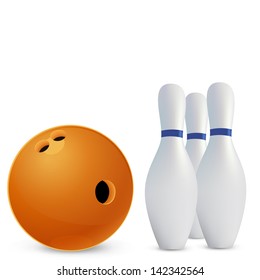 bowling ball and skittles