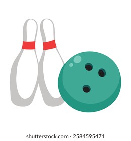 Bowling ball and skittles flat icon isolated on white background