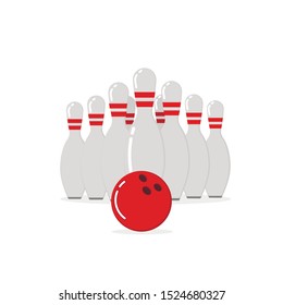 Bowling ball and skittles. Flat illustration of bowling vector icon. Ball game concept.