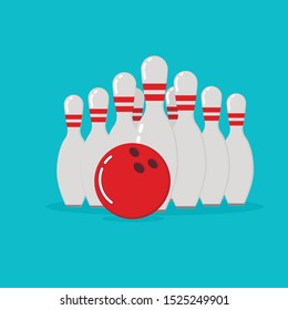 Bowling ball and skittles. Flat illustration of bowling vector icon. Ball game concept.