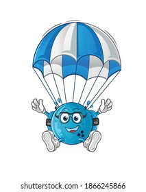 bowling ball skydiving character. cartoon mascot vector