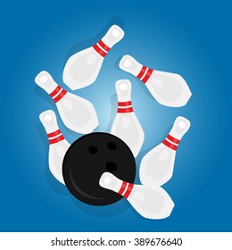 bowling ball strike pin hit strike sport object drawing illustration