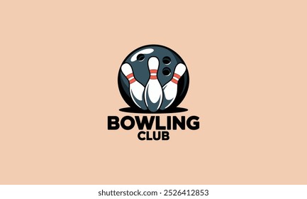 Bowling ball striking pins with club logo design