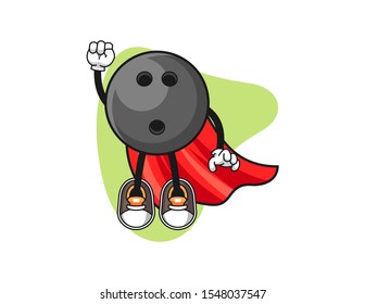 Bowling ball super hero cartoon. Mascot Character vector.