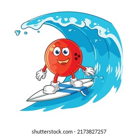the bowling ball surfing character. cartoon mascot vector