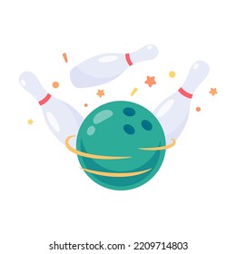 Una bola de boliche que roda para golpear el pin.