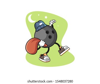 Bowling ball thief cartoon. Mascot Character vector.