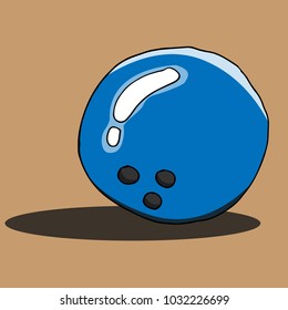 Bowling ball. A ball with three holes under the fingers. Equipment for bowling. Vector illustration.