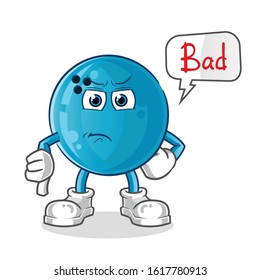 bowling ball thumbs down angry with bubble cartoon. cartoon mascot vector