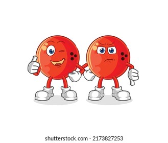 der Bowlingball hält sich auf und hält sich nieder. Cartoon-Maskottvektor