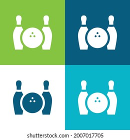 Bowling Ball And Two Bowls Flat four color minimal icon set