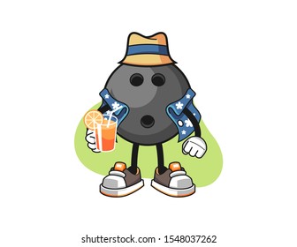 Bowling ball vacation cartoon. Mascot Character vector.