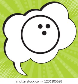 Bowling ball. Vector. Black icon in speech bubble at popart yellow green background.