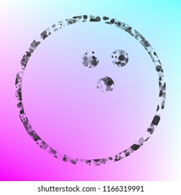 Bowling ball. Vector. Gray icon with bubbled texture at color background with pink and sky blue corners.