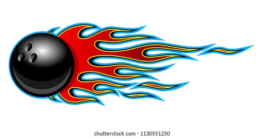 Bowling ball vector illustration with hot rod flames. Ideal for printable sticker decal sport logo design and any decoration.