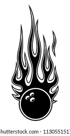 Bowling ball vector illustration with hot rod flames. Ideal for printable sticker decal sport logo design and any decoration.