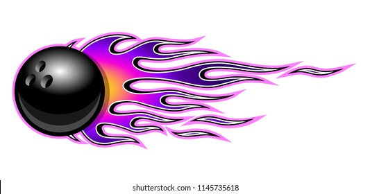 Bowling ball vector illustration with hot rod flames. Ideal for printable sticker decal sport logo design and any decoration.