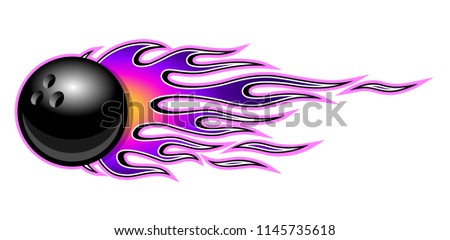 Bowling ball vector illustration with hot rod flames. Ideal for printable sticker decal sport logo design and any decoration.