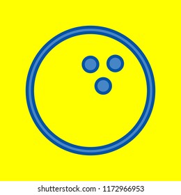 Bowling ball. Vector. Office style blue icon at yellow background.