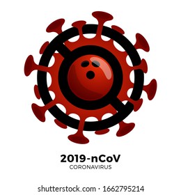 Bowling ball vector Sign caution coronavirus. Stop 2019-nCoV outbreak. Coronavirus danger and public health risk disease and flu outbreak. Cancellation of sporting events and matches concept
