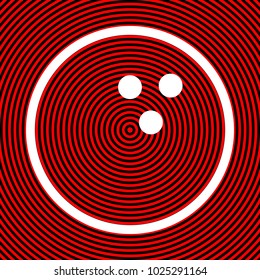 Bowling ball. Vector. White icon on red and black radial pattern as background. Isolated.