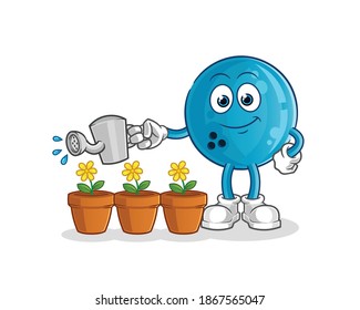 bowling ball watering the flowers mascot. cartoon vector