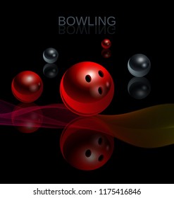 Bowling. Balls. Realistic vector poster.