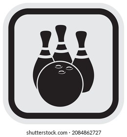 Bowling, balls and skittles, vector icon at gray and black frame