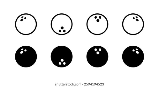 Bowling balls vector icons set in linear and flat styles.