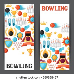 Bowling banners with game objects. Image for advertising booklets, banners, flayers.