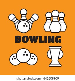Bowling black icons. Signs and symbols for bowling