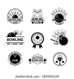 Bowling Black Label Badge Sign Set Concept Symbol of Sport and Game Leisure. Vector illustration of Sticker