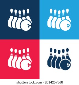 Bowling blue and red four color minimal icon set