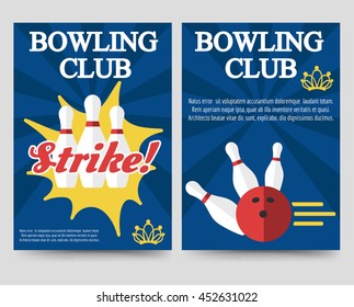 Bowling brochure flyer template set vector illustration