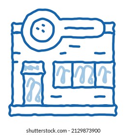 Bowling Building Sketch Symbol Vektorgrafik. Handgezeichnete blaue Linie Kunst Bowling Building isometrisches Zeichen. einzelne Symbolillustration