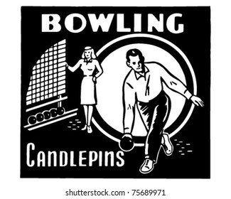 Bowling Candlepins - Retro Ad Art Banner