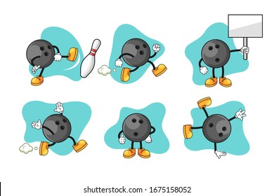 Bowling cartoon character set design