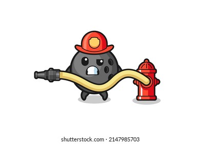 bowling cartoon as firefighter mascot with water hose , cute design