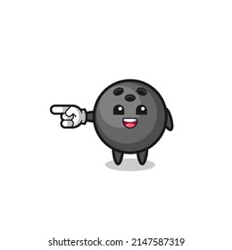 bowling cartoon with pointing left gesture , cute design