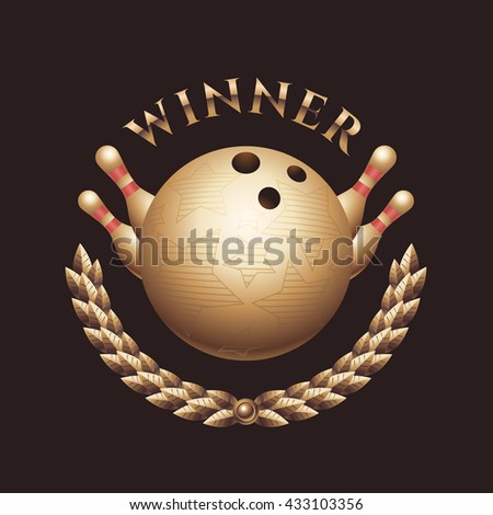 Bowling championship vector trophy, prize, award, emblem, symbol. Logo, stamp, badge for bowling tournament, competition or club